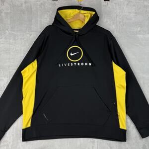 Nike Livestrong Therma Fit Hoodie Black Yellow Athletic Pullover Mens XL Running